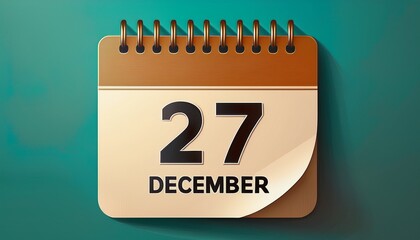 Illustration of paper calendar with date 27 December. Day and month for birthday, anniversary or appointment