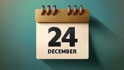 Illustration of paper calendar with date 24 December. Day and month for birthday, anniversary or appointment