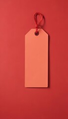 Blank red price tag mockup with string and metal eyelet, hanging tag, tag