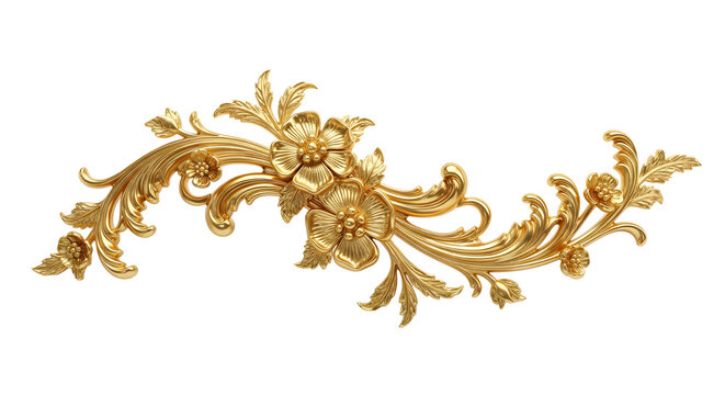 Fototapeta Gold Ornate Floral Design Element on Transparent Background