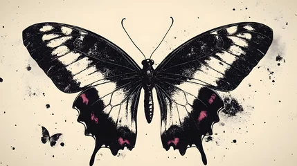 Wanddecoratie Grunge vlinders Grunge vintage butterfly in halftones. Aesthetic graphic tattoo. Gothic punk poster.Trendy elements with retro photocopy effect.  © john