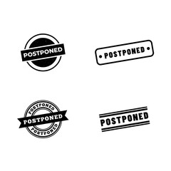 Set of Postponed stamp symbol, label sticker sign button, text banner  illustration.