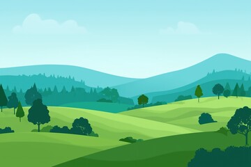 Simple Green Rolling Hills Landscape with Blue Sky