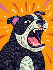 Angry Stylized Dog Barking with Open Mouth