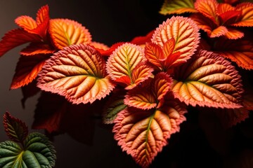 Obraz premium Intricate Coral-toned Leaves: A Dramatic Botanical Study