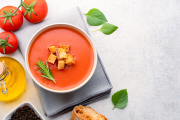 Homemade tomato soup on vintage table