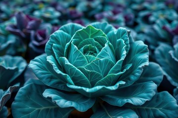Obraz premium Serene Teal Cabbage: A Close-Up Study in Natural Beauty