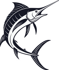 Marlin Fish Silhouette Design Illustration.  Marlin Fish. Ocean Marlin Fish Silhouette Artwork. Marlin Game Fish Silhouette Design