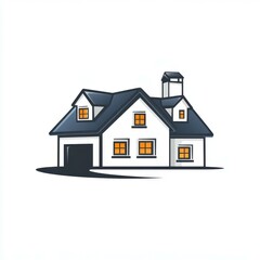 Cozy suburban house with warm lights glowing through the windows on a peaceful evening