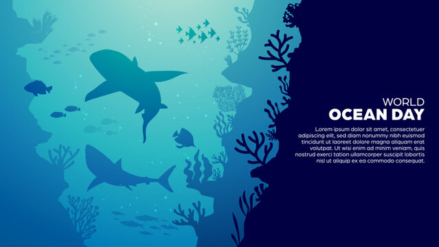 World Ocean Day Background - Deep Sea or Underwater Vector Illustration Banner For Eco-Awareness Campaigns, Environmental Posters, Nature-Themed Events, Promotions, Social Media post and Web Banner
