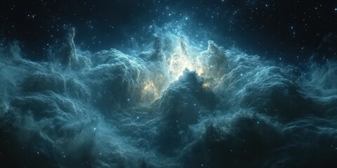 Fototapeta premium Cosmic clouds illuminated by starlight in deep space at night