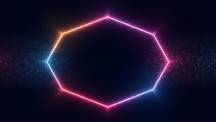Abstract neon octagon frame with colorful glowing light for futuristic concept