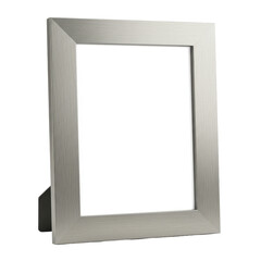 Silver photo frame with a brushed metal finish and a blank white center, standing upright