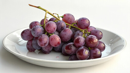 Fototapeta premium Fresh red grapes on a white plate healthy snack