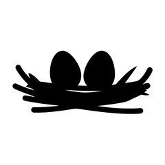 Minimalist silhouette of a bird's nest with two eggs inside it