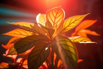 Sunlit Calathea: Warm Hues and Veined Leaves in a Botanical Still Life