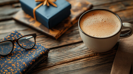 All accessories of Father's day concepts isolated on blue background which top view.