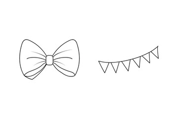 Fototapeta premium Simple black and white illustration of a bow and party banner decorations