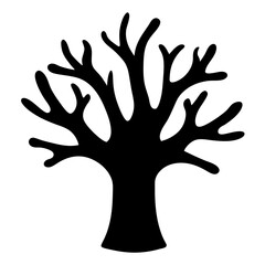 Stylized black silhouette of a bare tree on a white background