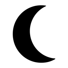 Black crescent moon graphic floating in the white celestial night sky © MdAli