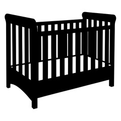 Silhouette of a baby crib, wooden slats, and safety for babies