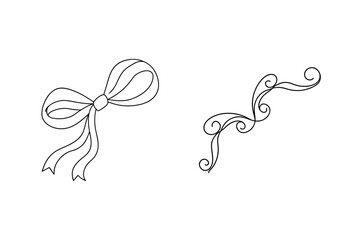 Elegant line art of a decorative bow and swirls isolated on a white background