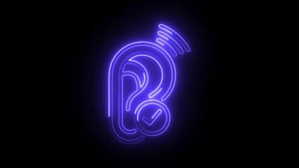 Neon ear symbol with sound waves and check mark hearing test concept