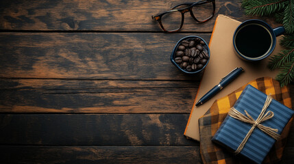 All accessories of Father's day concepts isolated on blue background which top view.