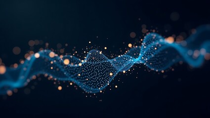 Abstract network data stream visualization with glowing particle effects on dark backdrop