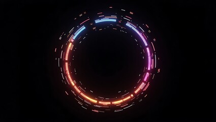 Abstract neon light circle design with data stream on black background