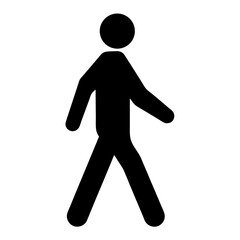 Simple black pedestrian sign representing a person walking, isolated on white