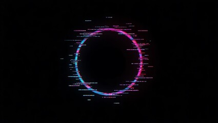 Abstract Glowing Circle with Glitch Effect on Dark Background Creates Dynamic Visuals