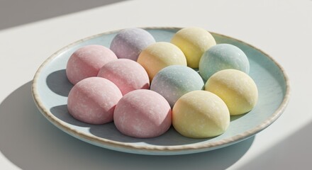 Pastel Mochi on Plate - Japanese Dessert Photo
