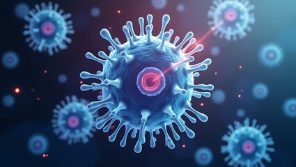 Detailed microscopic view of coronavirus pathogen highlighting infectious threat
