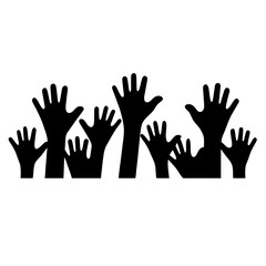 Fototapeta premium Silhouette of Many Hands Reaching Upward Suggesting Unity and Support