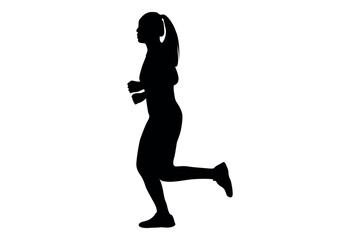 Vector art of Silhouette of a woman running isolated on white background