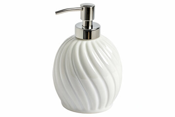 Obraz premium Elegant White Soap Dispenser for Bathroom Decoration with Swirled Design and Silver Pump, Stylish Home Accessory for Modern Interiors