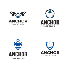 Set of Anchor logo icon design template. Simple anchor logo.