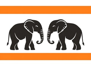 Obraz premium オレンジラインとゾウのシルエット