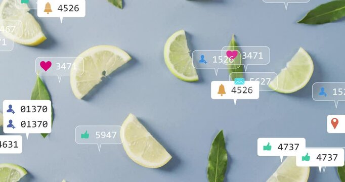 Lime wedges and green leaves starting icons floating upward visualizing engagement over pastel blue