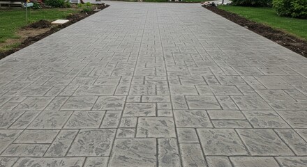 Stamped Concrete Driveway with Ashlar Slate Pattern - Photo