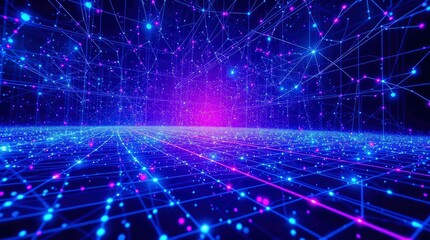 Obraz premium Glowing Network: A Futuristic Digital Landscape