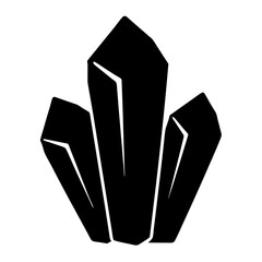 Dramatic black and white illustration of three stylized crystal formations in silhouette