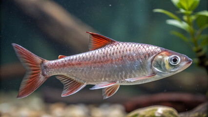 Fototapeta premium Juvenile redtail shark fish in aquarium tank