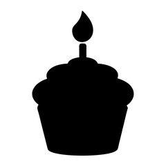 Black silhouette illustration of a delicious cupcake with a single candle