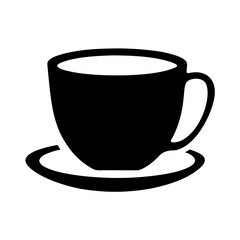 Simple black and white minimalist cup and saucer illustration on white background
