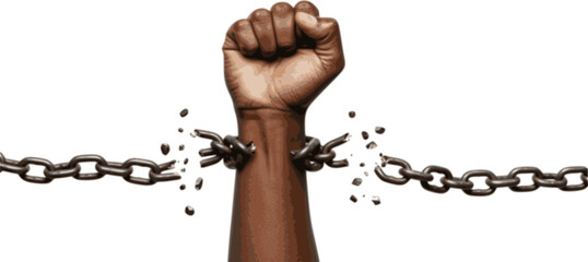 Juneteenth Emancipation Day, Fist raise up breaking chain.
