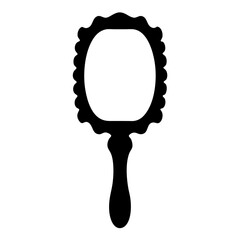 Antique Hand Mirror with Ornate Frame and Handle Silhouette Illustration