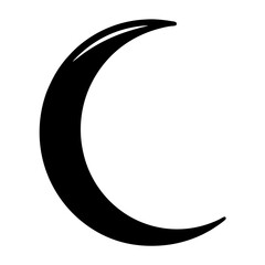 Crescent moon illustration in stark black against a white background