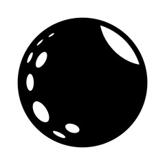 Stylized black sphere with white spots indicating light reflection and texture